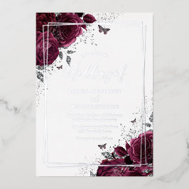 Burgundy Maroon & Silver Floral Wedding Folieneinladung