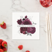 Burgundy Maroon und Silver Floral Wedding Cocktail Serviette (Beispiel)