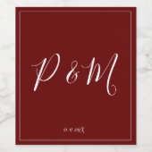 Burgundy Maroon und White Minimalistisch Wedding Weinetikett (Einzelnes Label)