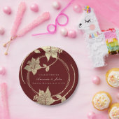 Burgundy Maroon Wedding Gold Floral Wreath Holiday Pappteller (Party)