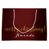 Burgundy Marron Gold Frohe Weihnachtsgeschenke Große Geschenktüte (Vorderseite)