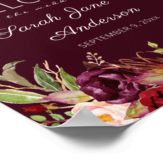 Burgundy Marsala Begrüßungszeichen Poster (Ecke)