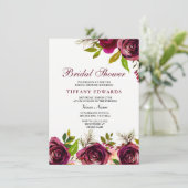 Burgundy Marsala Bloral Bridal Dusche Einladung (Stehend Vorderseite)