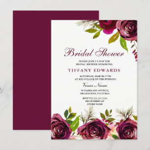 Burgundy Marsala Bloral Bridal Dusche Einladung