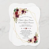Burgundy Marsala Blume Gold Frame Wedding Einladung (Vorne/Hinten)