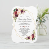 Burgundy Marsala Blume Gold Frame Wedding Einladung (Stehend Vorderseite)