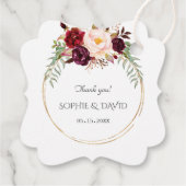 Burgundy Marsala Blume Gold Wedding Geschenkanhänger (Rückseite)