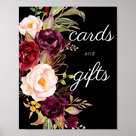 Burgundy Marsala Blumenkarten & Geschenke Schildkr Poster (Vorne)