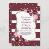 Burgundy Marsala Blumenstrauß und Gold Wedding Einladung (Vorne/Hinten)