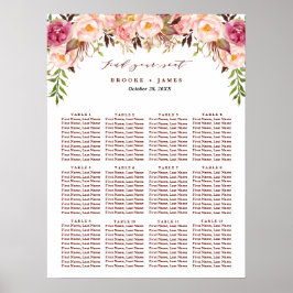 Burgundy Marsala Blush Boho Hochzeitstabelle Poster