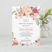burgundy Marsala Blush Boho Wedding Einladung (Stehend Vorderseite)
