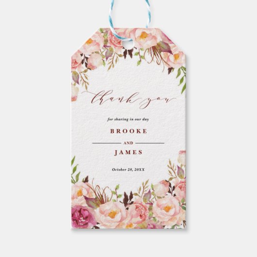 Burgundy Marsala Blush Boho Wedding Vielen Dank Ta Geschenkanhänger (Vorderseite)