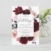Burgundy Marsala Blush Dusty Pink Floral Wedding Einladung (Stehend Vorderseite)