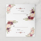 Burgundy Marsala Blush Floral Wedding Tischnummer Platzkarte (Außenseite Aufgefaltet)
