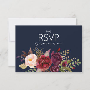 Burgundy Marsala Blush mit Meal Navy RSVP Karte