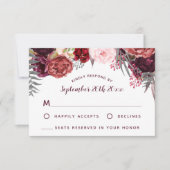 Burgundy Marsala Blush Peony Wedding RSVP Cards (Vorderseite)