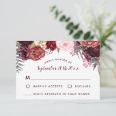 Burgundy Marsala Blush Peony Wedding RSVP Cards Karte (Stehend Vorderseite)