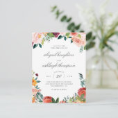 Burgundy Marsala Blush Pink Bloral Wedding Einladungspostkarte (Stehend Vorderseite)