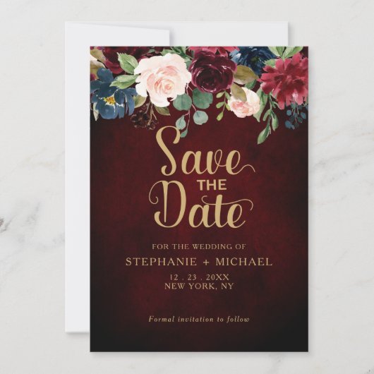 Burgundy Marsala Blush Pink Rose Boho Wedding Save The Date (Vorderseite)