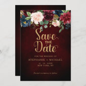 Burgundy Marsala Blush Pink Rose Boho Wedding Save The Date (Vorne/Hinten)