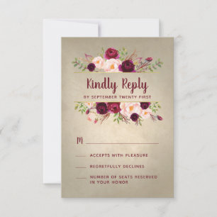 Burgundy Marsala Blush Vintage Wedding RSVP Cards Karte