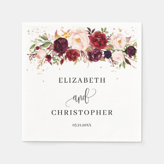 Burgundy Marsala Boho Floral Napkins Blush Red Serviette (Vorderseite)