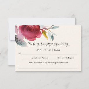 Burgundy Marsala Boho Floral Wedding RSVP Karte