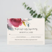 Burgundy Marsala Boho Floral Wedding RSVP Karte (Stehend Vorderseite)