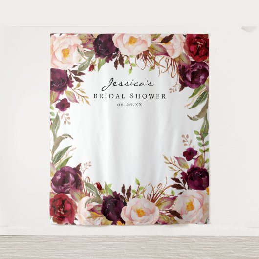 Burgundy Marsala Brautparty Hintergrund Wandteppich (Vorderseite)