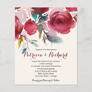 Burgundy Marsala Budget Floral Wedding Einladung