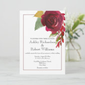Burgundy Marsala Deep Rote Rose Einladung Hochzeit (Stehend Vorderseite)