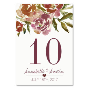 Burgundy Marsala Fall Floral Wedding Table Card Tischnummer