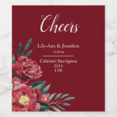 Burgundy Marsala Fall Floral Wedding Weinetikett (Einzelnes Label)