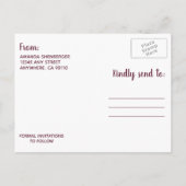 Burgundy Marsala Fall Peony Save the Date Cards Ankündigungspostkarte (Rückseite)