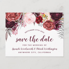 Burgundy Marsala Fall Peony Save the Date Cards Ankündigungspostkarte