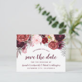 Burgundy Marsala Fall Peony Save the Date Cards Ankündigungspostkarte (Stehend Vorderseite)