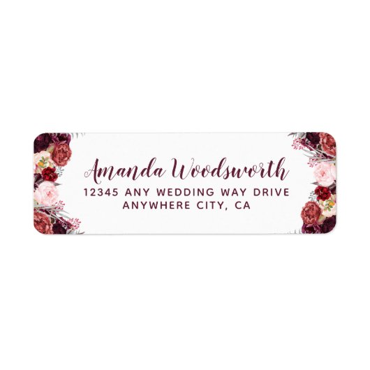 Burgundy Marsala Fall Peony Wedding Address Labels (Vorne)