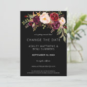 Burgundy Marsala Floral Ändern Sie das Datum - Sch Einladung (Stehend Vorderseite)