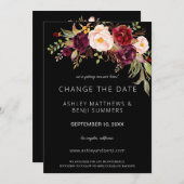 Burgundy Marsala Floral Ändern Sie das Datum - Sch Einladung (Vorne/Hinten)