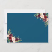 Burgundy Marsala Floral Antlers Blue Save the Date (Rückseite)
