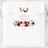 Burgundy Marsala Floral Antlers Monogram Wedding Quadratischer Aufkleber (Tasche)