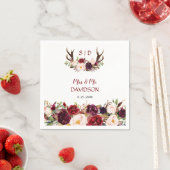 Burgundy Marsala Floral Antlers Monogram Wedding Serviette (Beispiel)