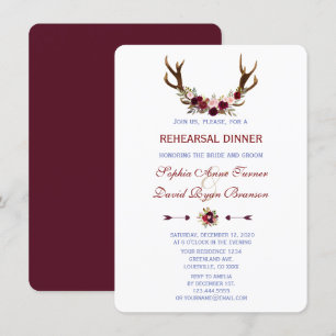 Burgundy Marsala Floral Antlers Probe Abendessen Einladung
