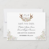 Burgundy Marsala Floral Antlers Save the Date (Vorderseite)