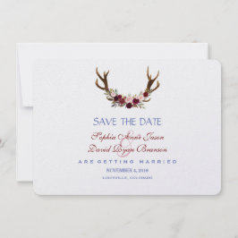 Burgundy Marsala Floral Antlers Save the Date