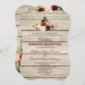 Burgundy Marsala Floral Antlers Wedding Abend Einladung (Vorne/Hinten)