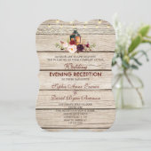 Burgundy Marsala Floral Antlers Wedding Abend Einladung (Stehend Vorderseite)