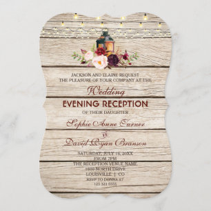 Burgundy Marsala Floral Antlers Wedding Abend Einladung