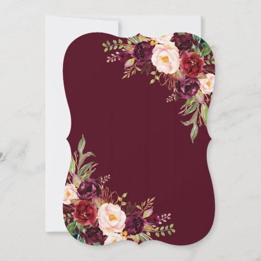 Burgundy Marsala Floral Antlers Wedding Abend Einladung (Rückseite)