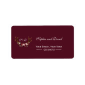 Burgundy Marsala Floral Antlers Wedding Adressaufkleber (Vorne)